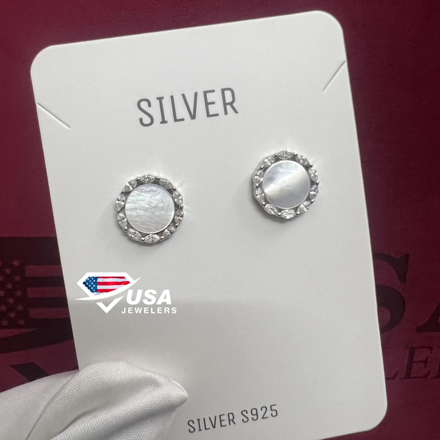 925 Sterling Silver VVS Moissanite Diamond and MOP Stud Earring