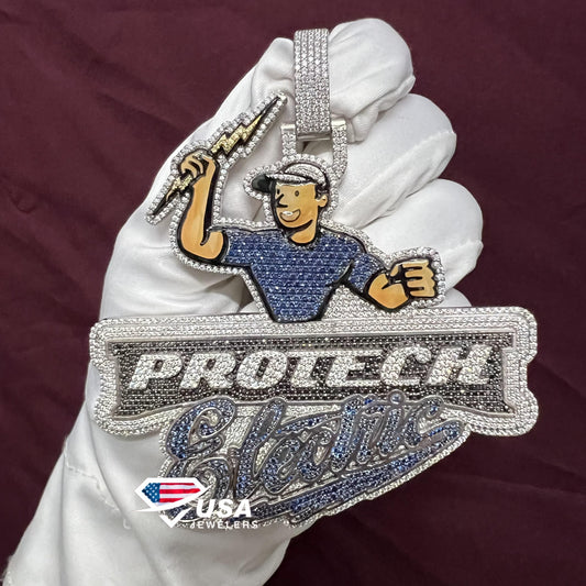 10KT Gold Enemal With Moissanite Diamond Customized Logo pendant