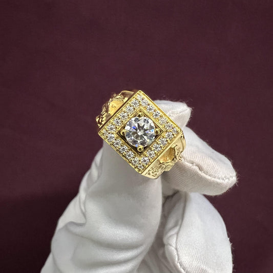 0.65CT Round Cut Lab Diamond 14KT Yellow Gold Dragon Ring For men