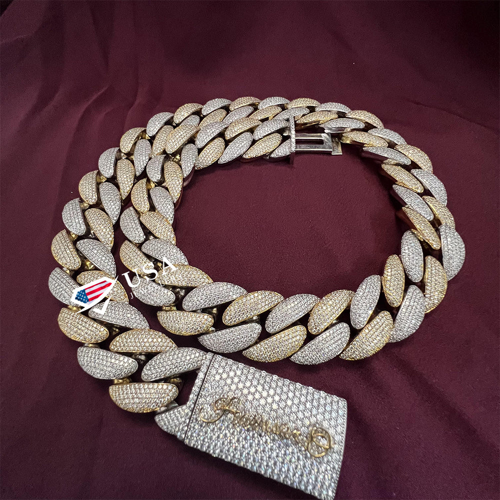 24MM Lab Diamond Silver Gold Plated Cuban link Chain – USA JEWELLERS