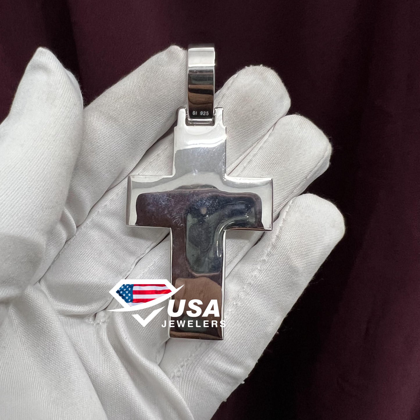 925 Silver Iced out Pendant, Baguette Diamond Jesus Cross Women Necklace Charm