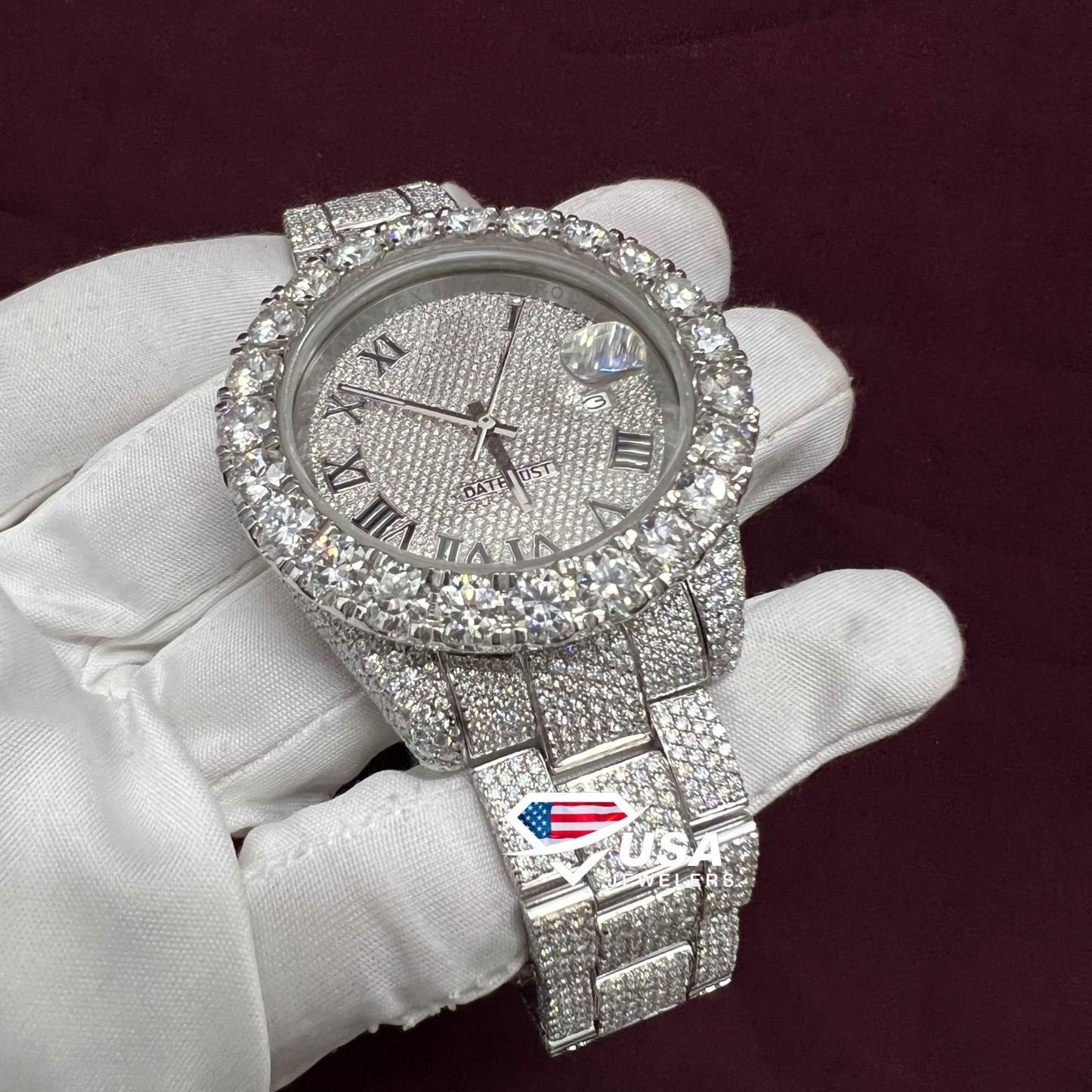 41mm Roman Dial Moissanite Diamond Watch