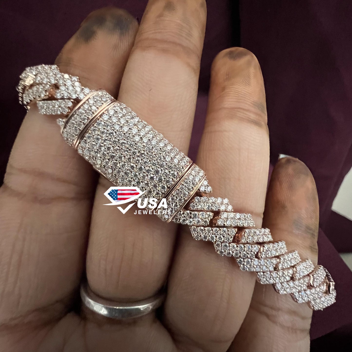 Men's Iced out Cuban Bracelet, Moissanite VVS Bracelet, 925 Silver Bracele