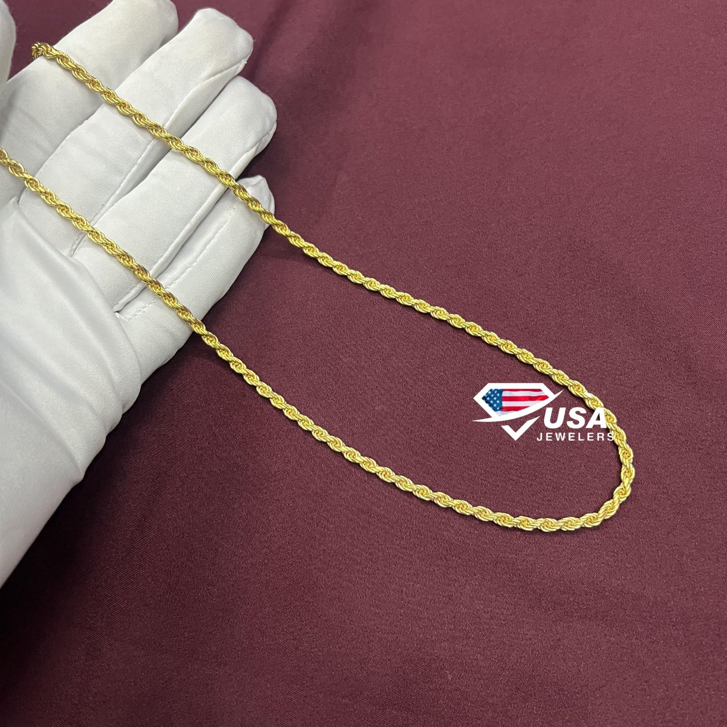 14K Yellow Gold Over 925 Sterling Silver Rope Chain Necklace