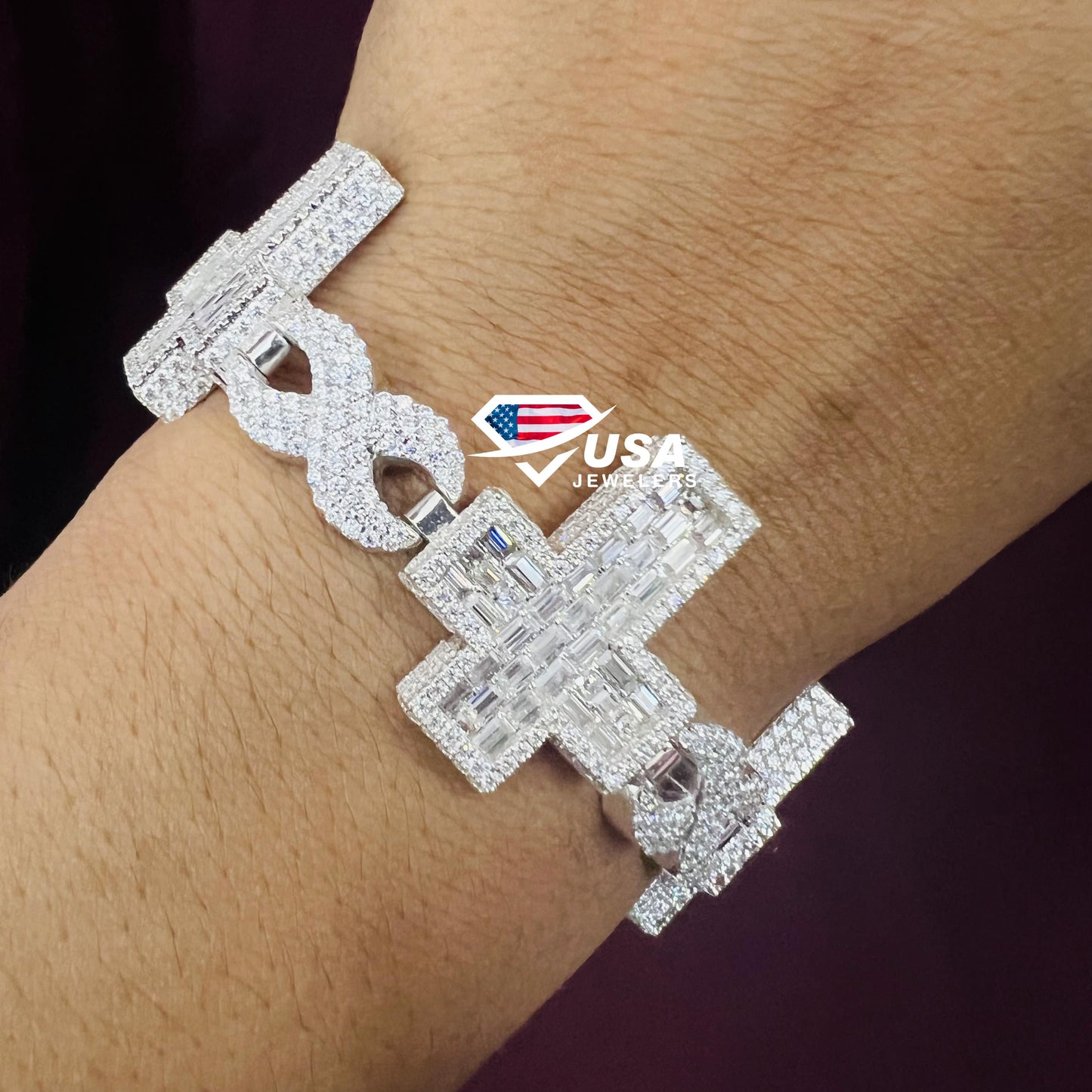 Fully Iced out CROSS Lab Diamond 10KT Gold Hip hop Bracelet