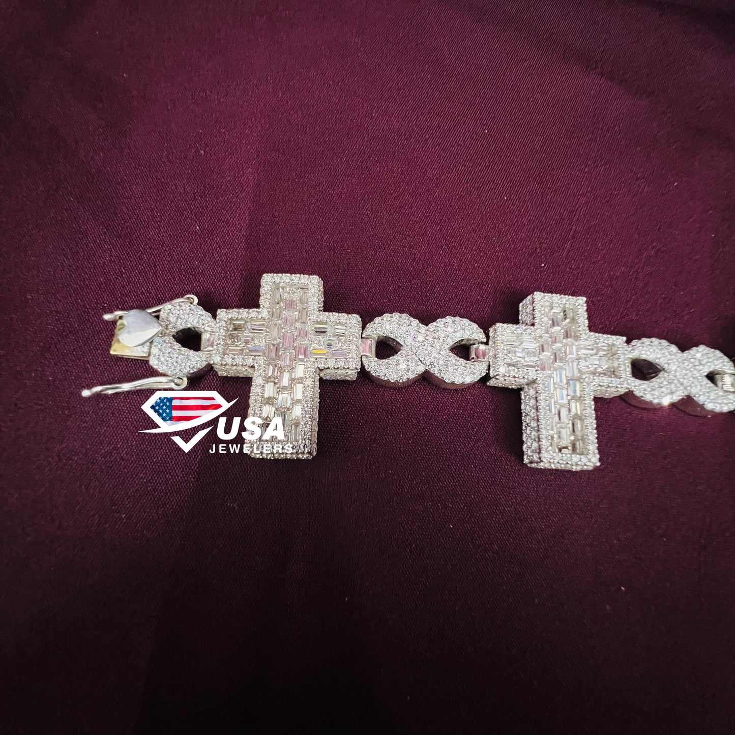 Fully Iced out CROSS Lab Diamond 10KT Gold Hip hop Bracelet