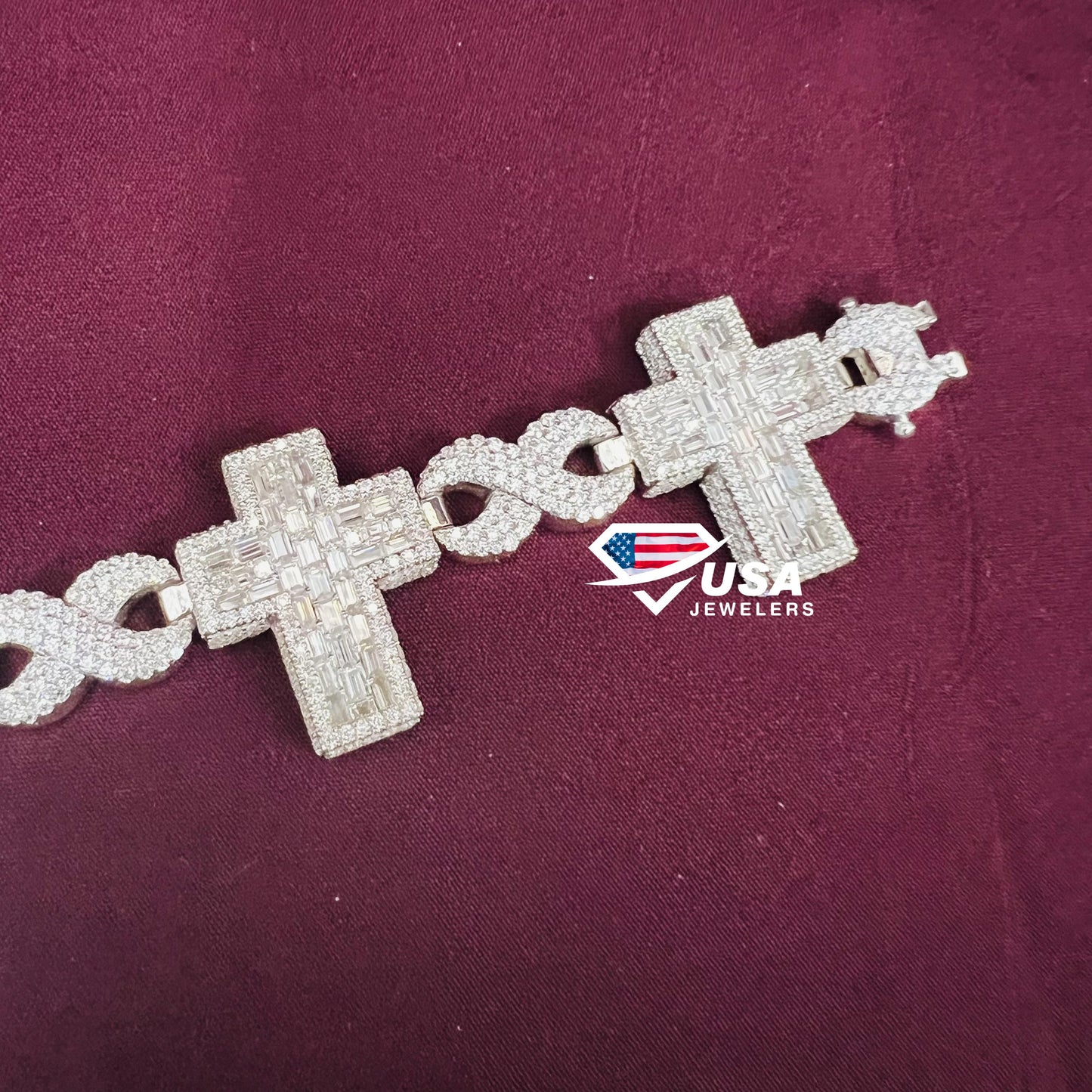 Fully Iced out CROSS Lab Diamond 10KT Gold Hip hop Bracelet