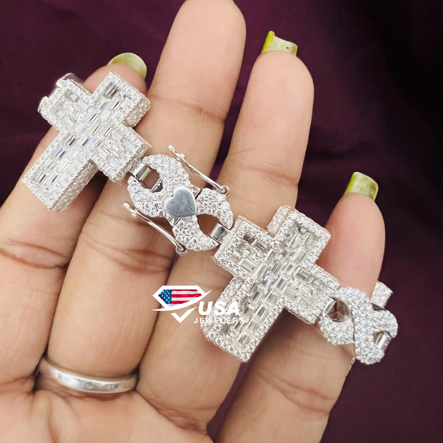 Fully Iced out CROSS Lab Diamond 10KT Gold Hip hop Bracelet