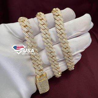 10MM VVS Lab Diamond 14K Yellow Gold Miami Cuban link Chain