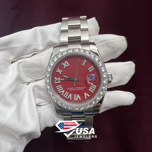 41MM Bezel and Red Dial Moissanite Diamond Watch
