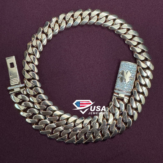 14MM Customized Claps VVS Lab Diamond Rose Gold Cuban Chain