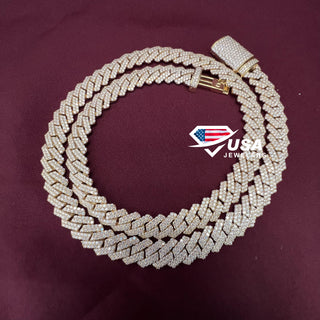 10MM VVS Lab Diamond 14K Yellow Gold Miami Cuban link Chain