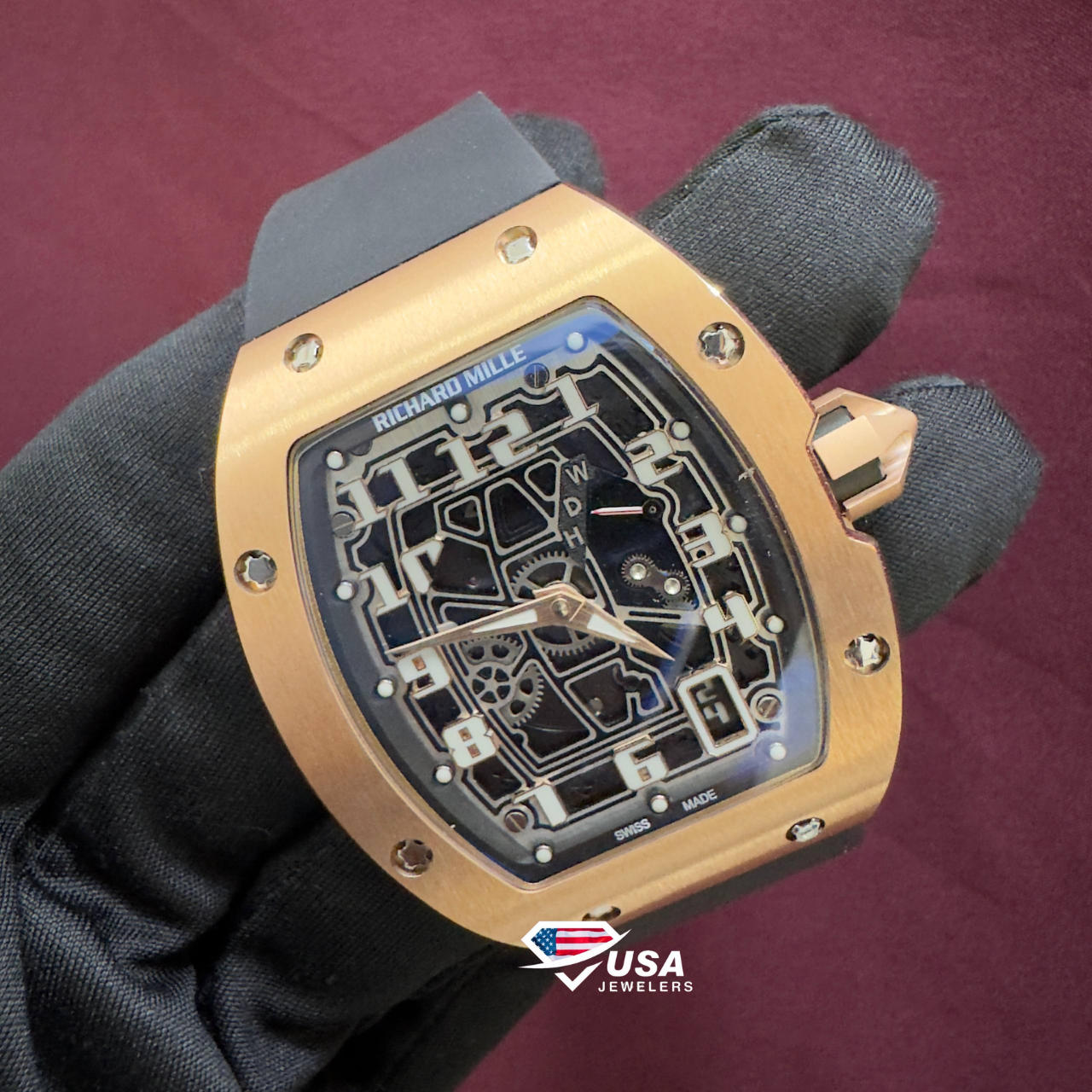 Rechard Mille Rose Gold Plain Bust Down Watch