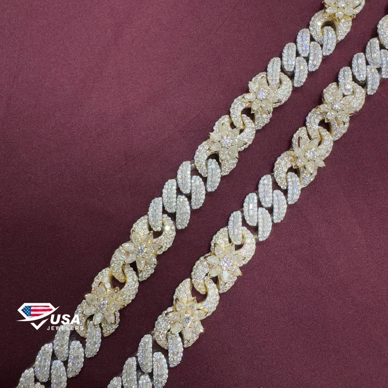 15mm Lab Diamond 10K Two tone Gold Custom Miami Cuban Chain