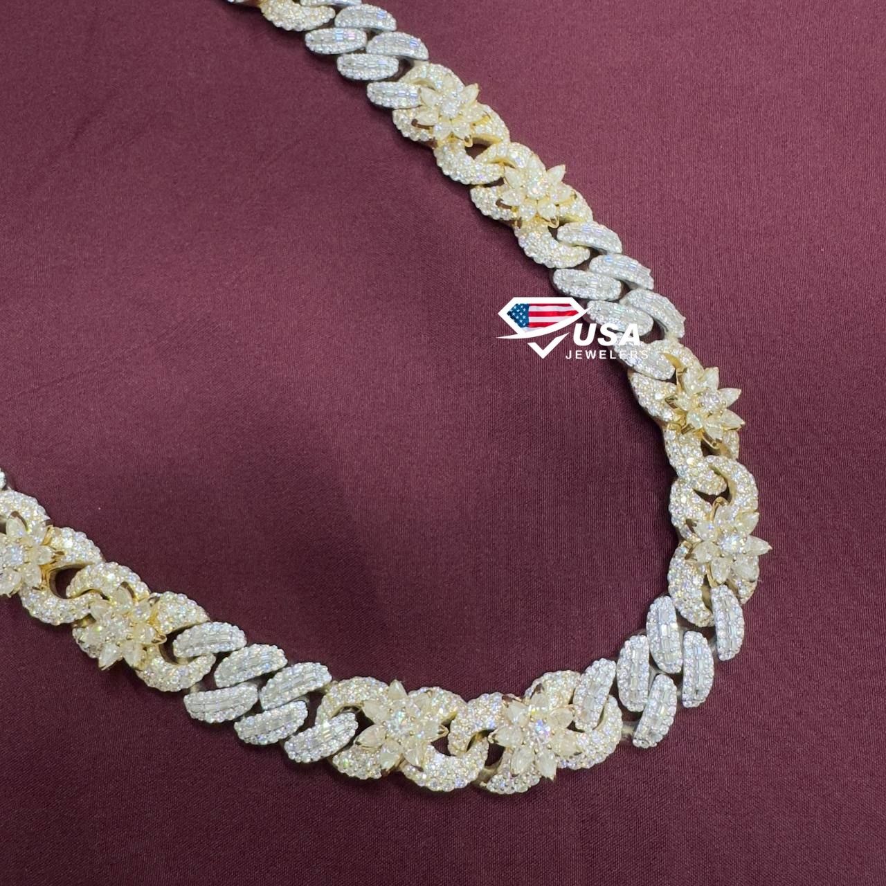 15mm Lab Diamond 10K Two tone Gold Custom Miami Cuban Chain