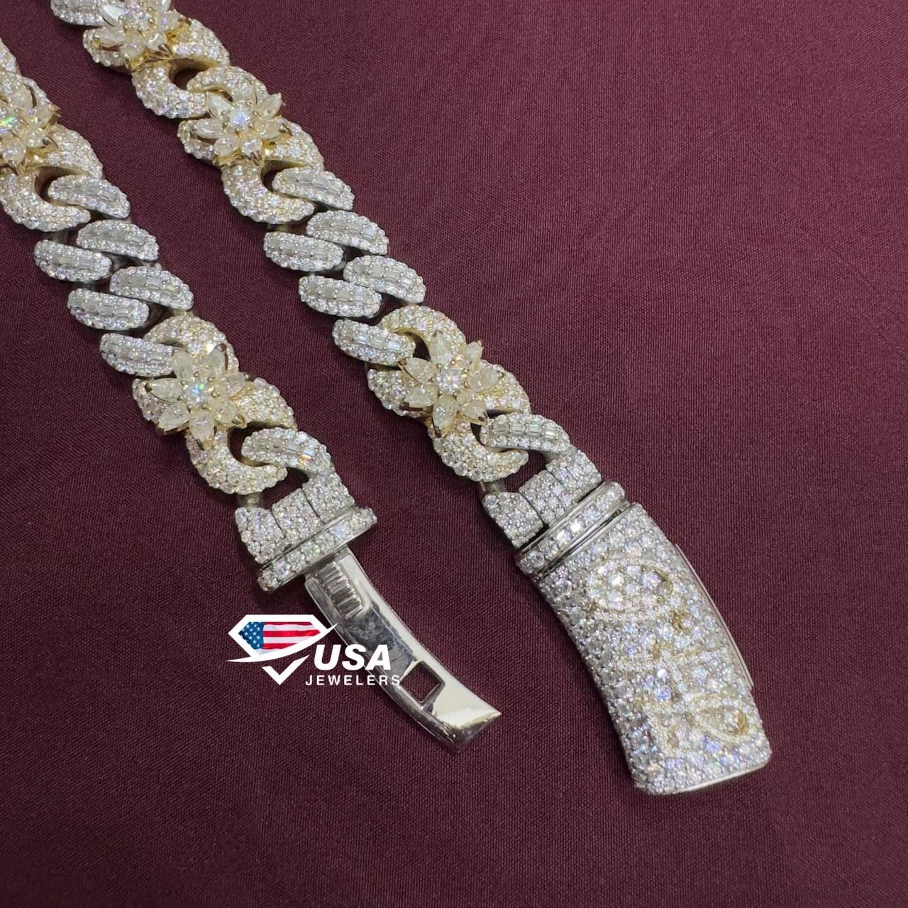 15mm Lab Diamond 10K Two tone Gold Custom Miami Cuban Chain