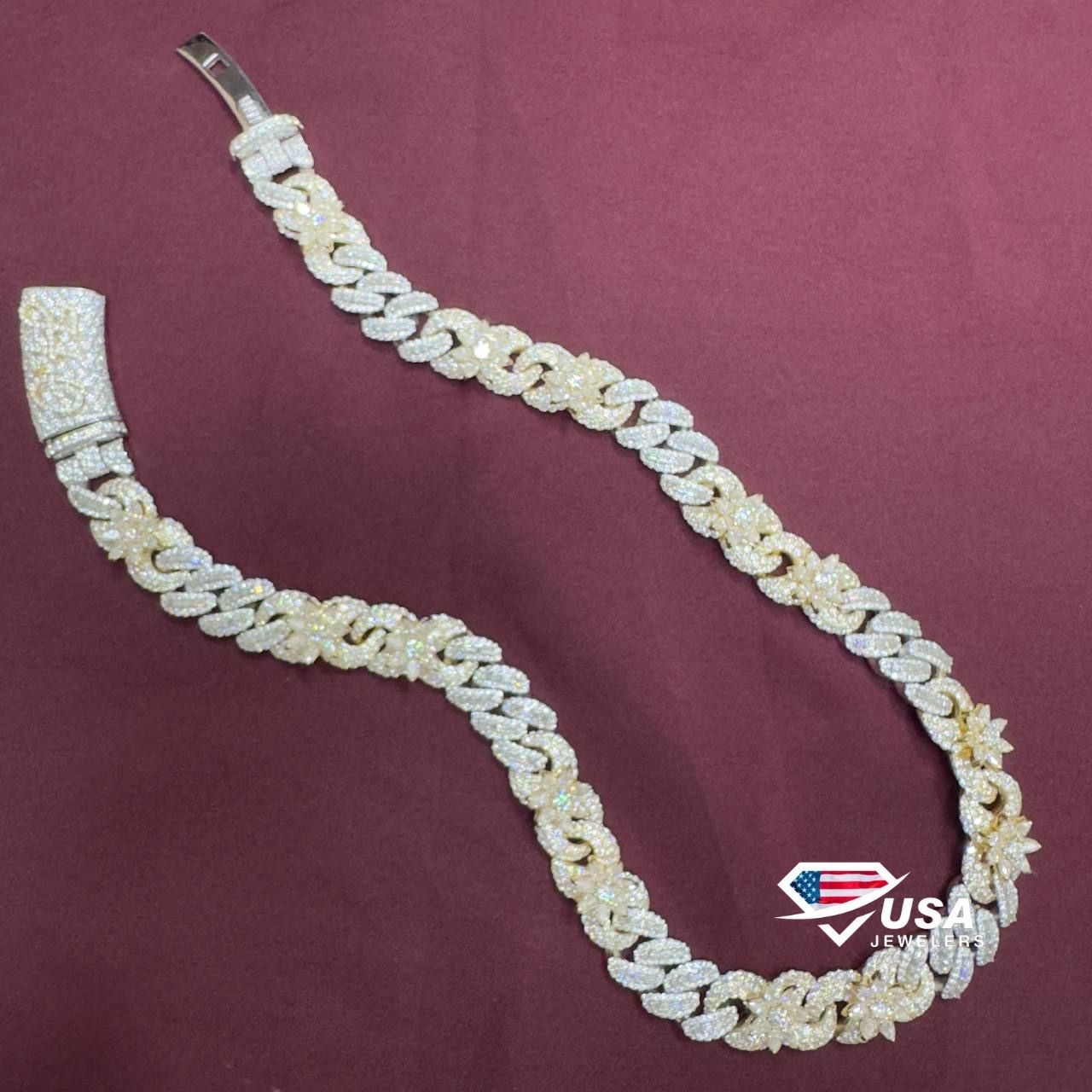 15mm Lab Diamond 10K Two tone Gold Custom Miami Cuban Chain