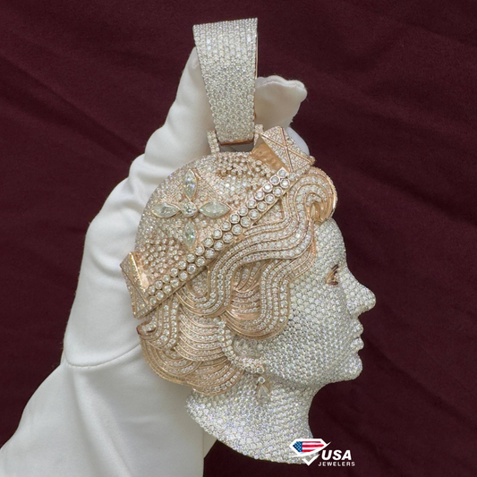 VVS Moissanite Diamond Queen Elizabeth Pendant , 3D 14Kt Rose Gold wedding Gift