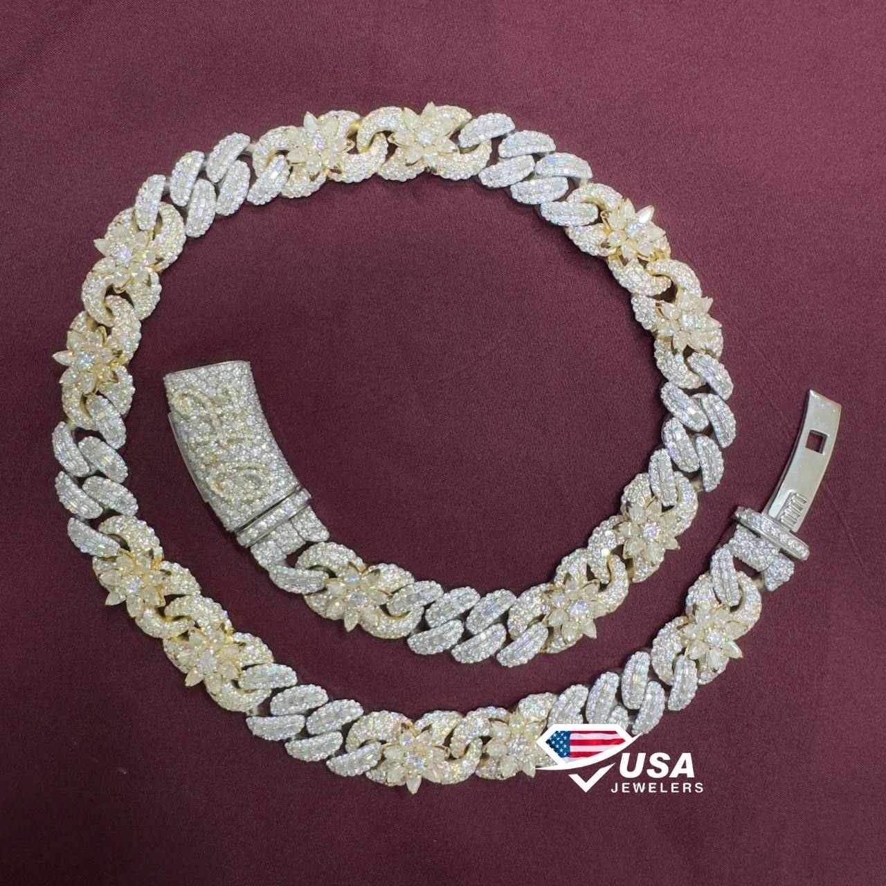 15mm Lab Diamond 10K Two tone Gold Custom Miami Cuban Chain