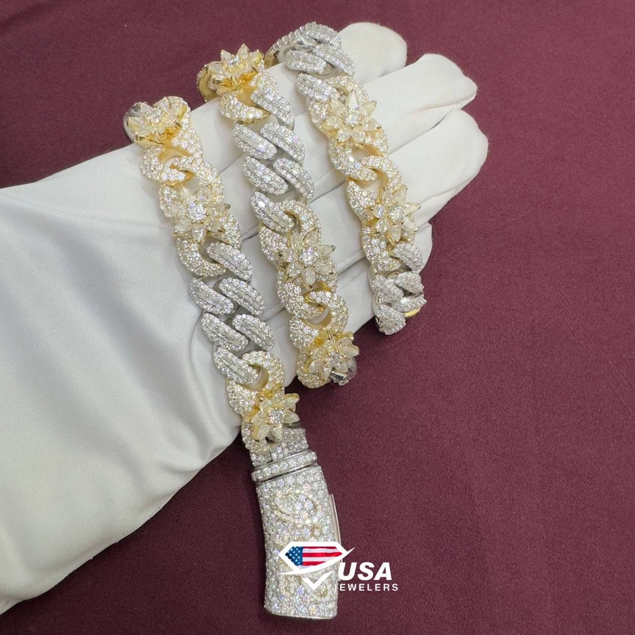 15mm Lab Diamond 10K Two tone Gold Custom Miami Cuban Chain