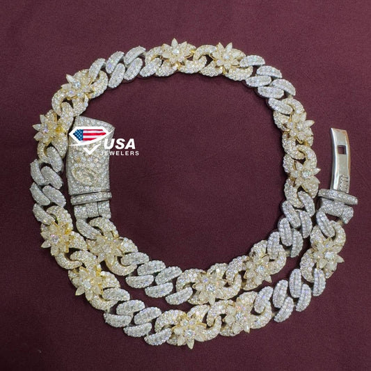 15mm Lab Diamond 10K Two tone Gold Custom Miami Cuban Chain
