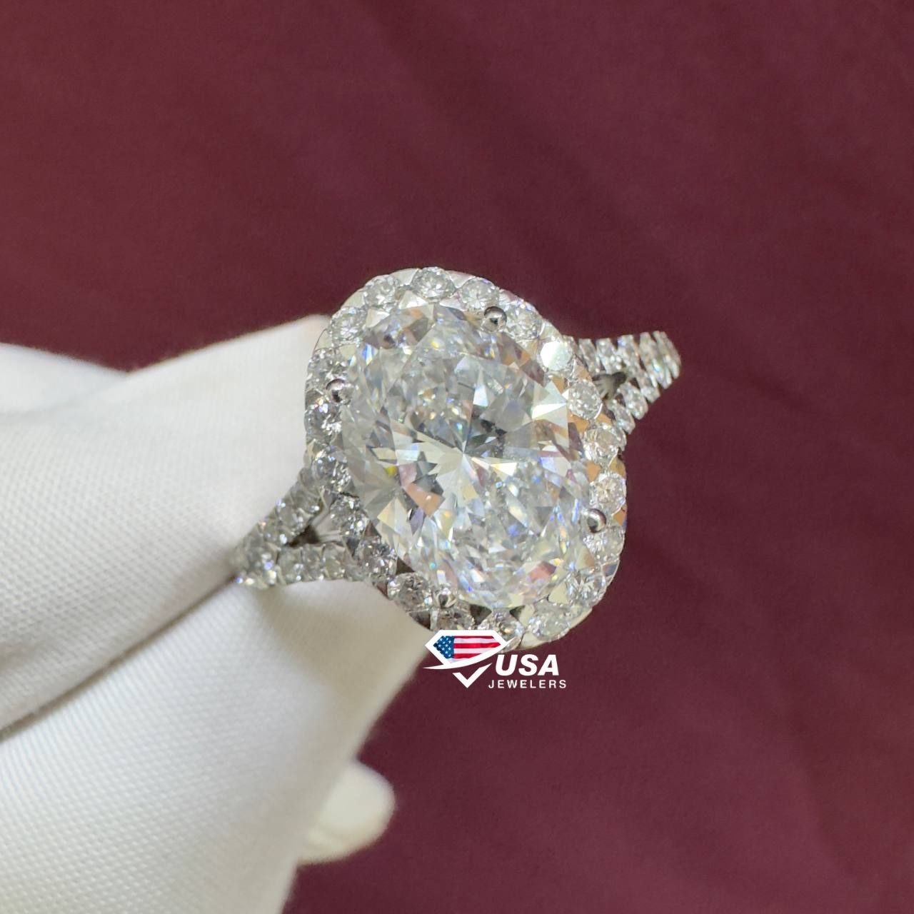 3.0CT E VS1 Lab Diamond halo Oval Cut Engagement Ring