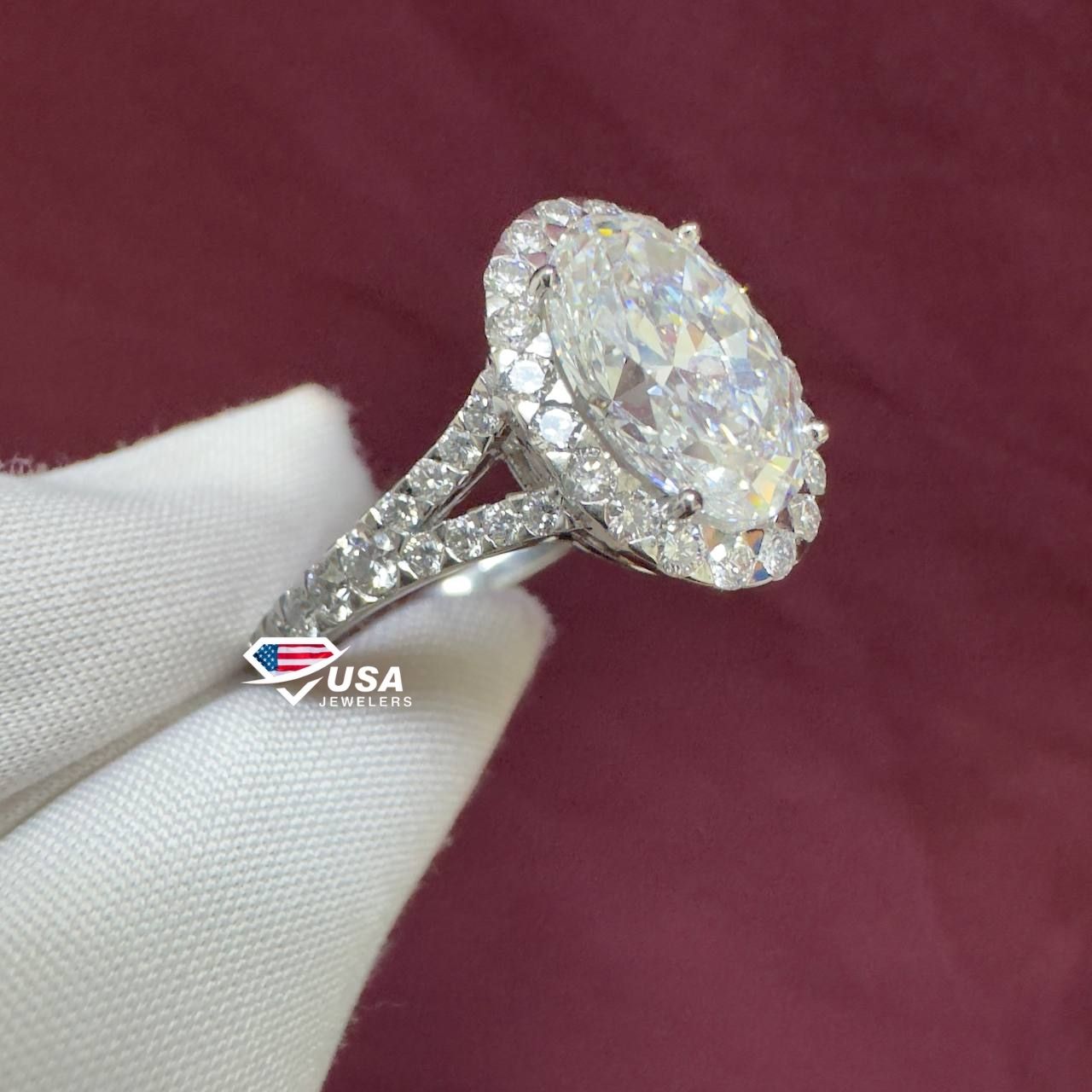 3.0CT E VS1 Lab Diamond halo Oval Cut Engagement Ring