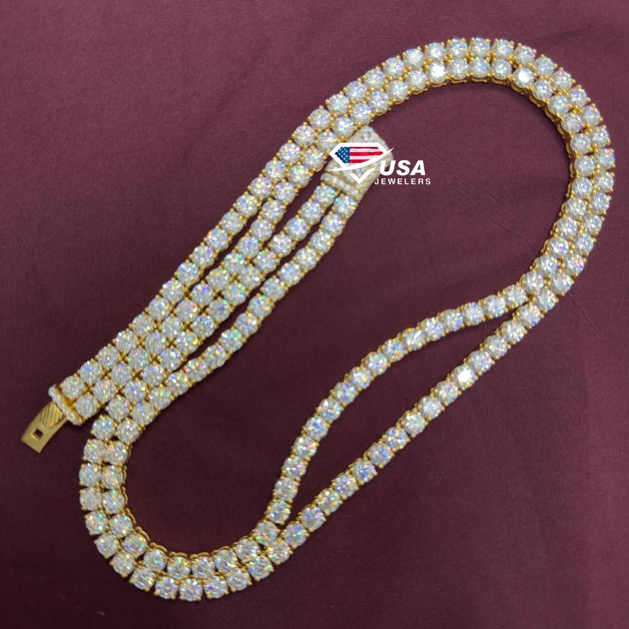 6mm Diamond Two Line Tennis Chain, 10KT Yellow Gold Eternity chain For him