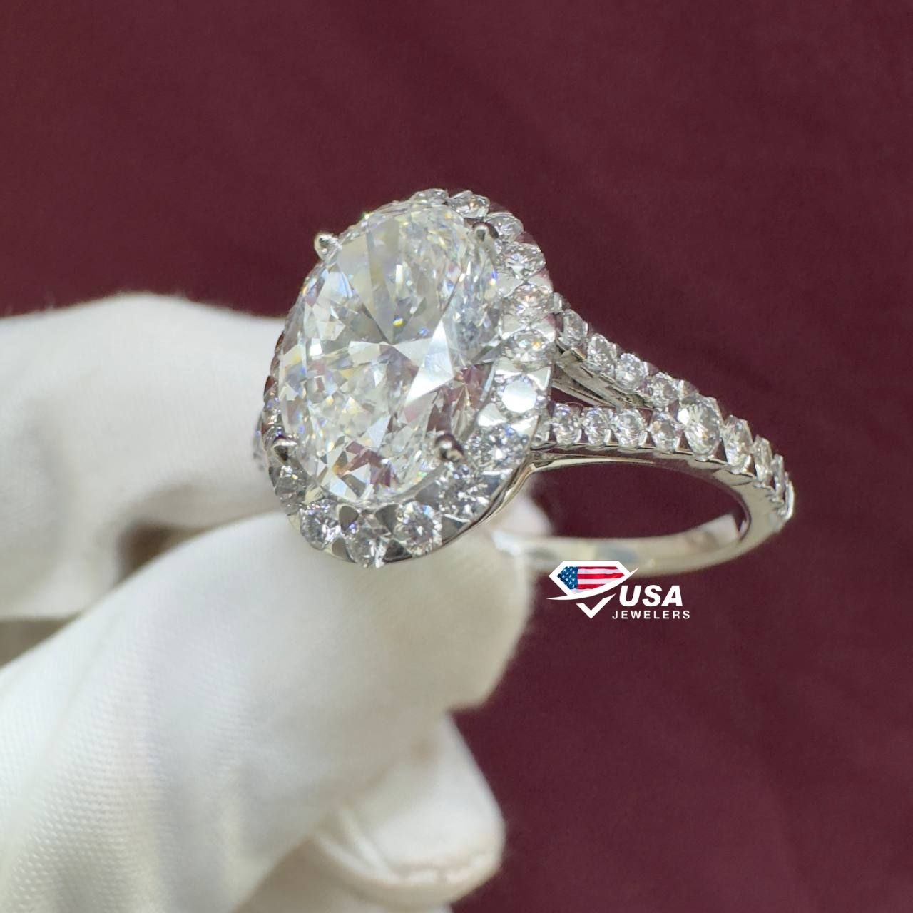 3.0CT E VS1 Lab Diamond halo Oval Cut Engagement Ring