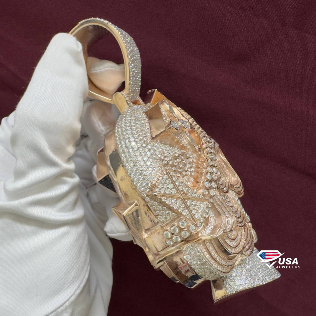 VVS Moissanite Diamond Queen Elizabeth Pendant , 3D 14Kt Rose Gold wedding Gift