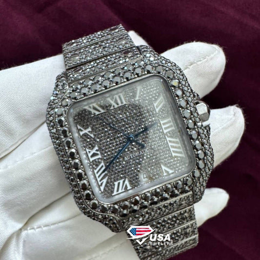 41MM VVS Black Moissanite Diamond Roman dial Hip Hop Watch for Men