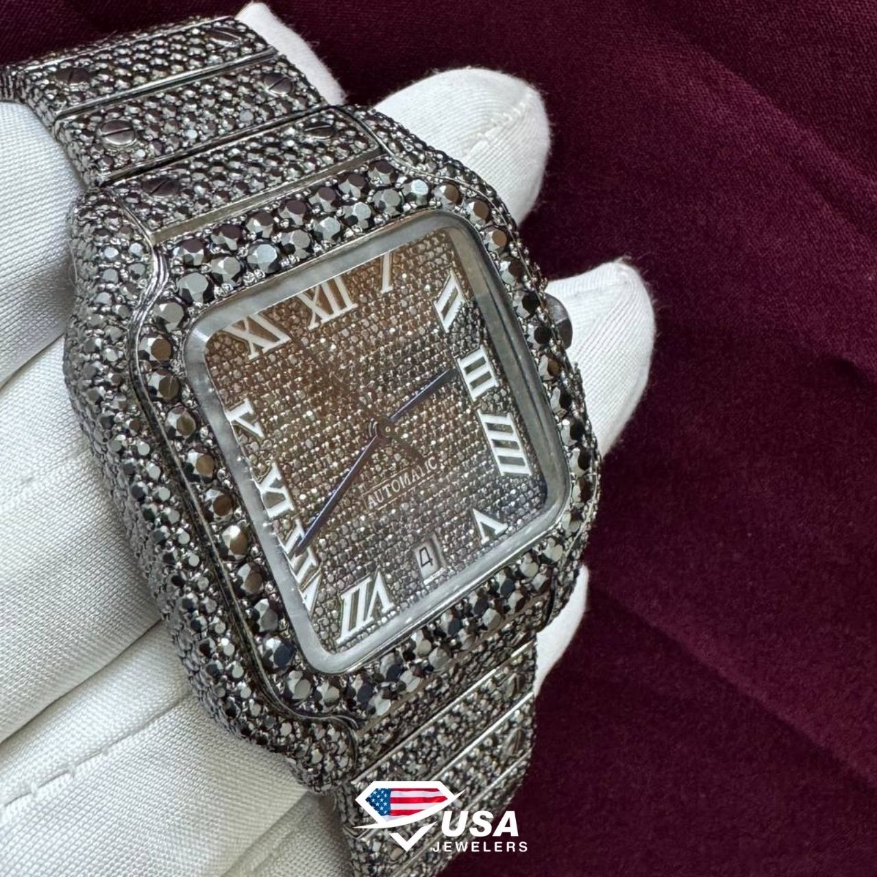 41MM VVS Black Moissanite Diamond Roman dial Hip Hop Watch for Men