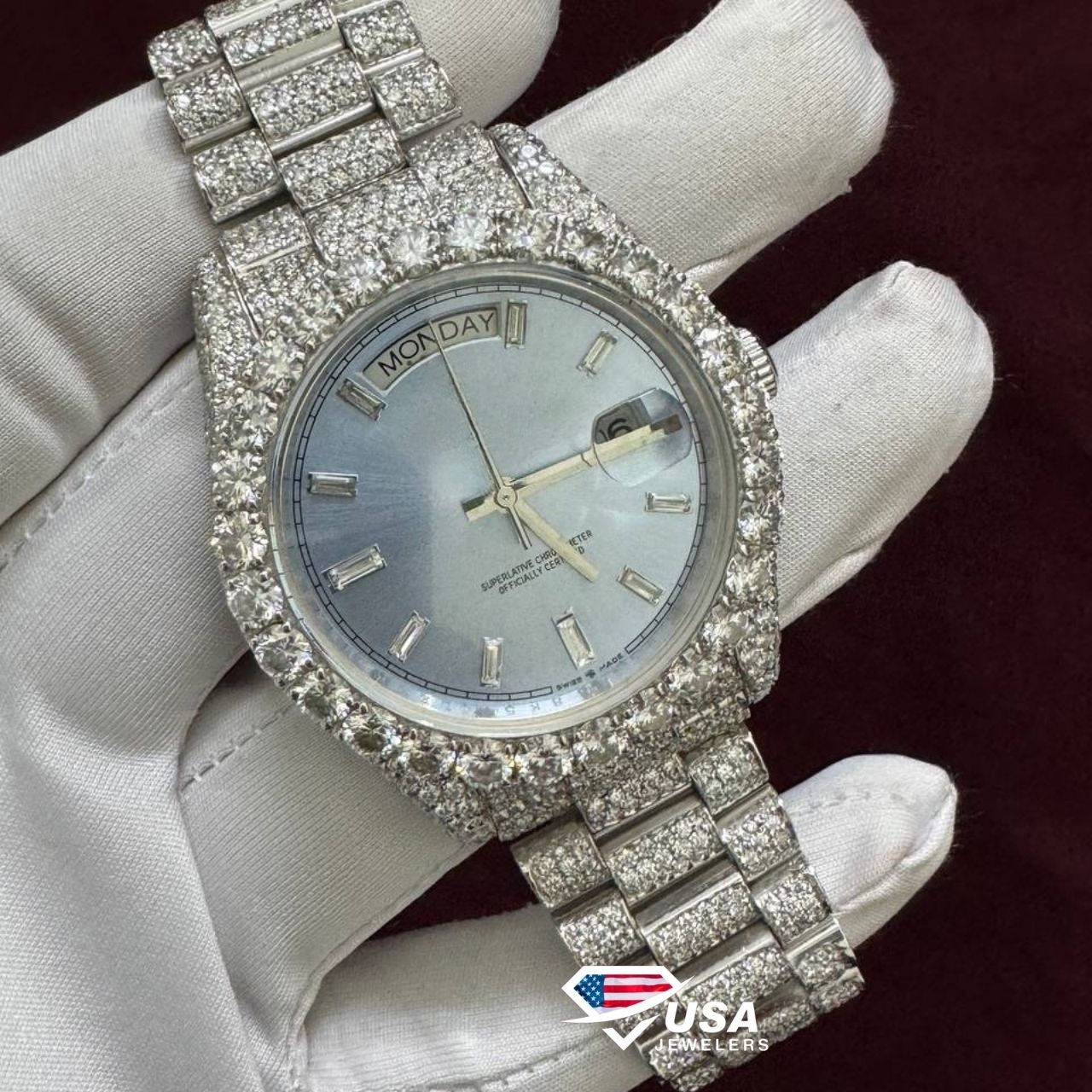 41MM VVS Moissanite Diamond Studded Hip Hop Watch