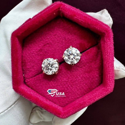 9mm Round E VS1 Screw Back Earrings, 14KT Rose gold Basket Stud Earring
