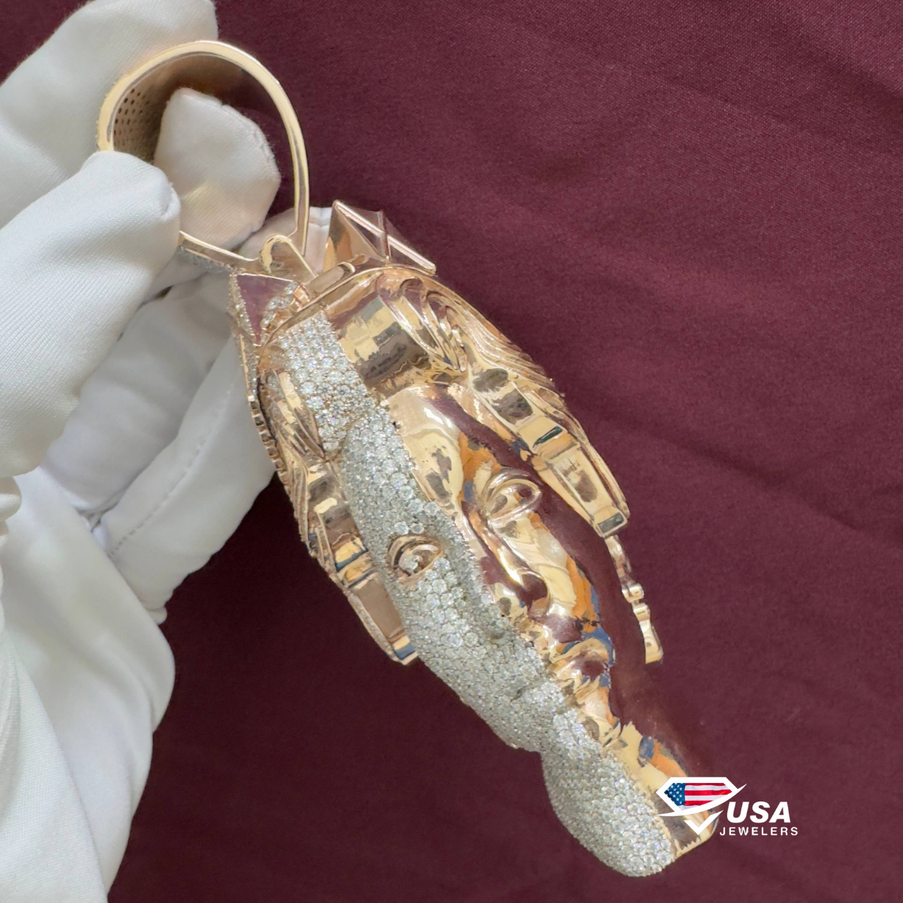 VVS Moissanite Diamond Queen Elizabeth Pendant , 3D 14Kt Rose Gold wedding Gift