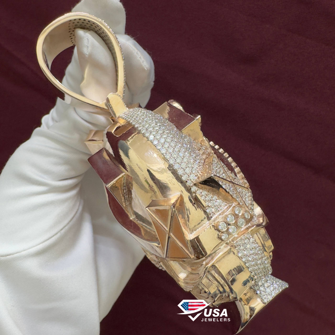 VVS Moissanite Diamond Queen Elizabeth Pendant , 3D 14Kt Rose Gold wedding Gift