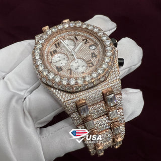 44MM VVS1 Lab Diamond Fully Iced Out Rose Gold Watch