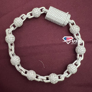8MM Fully Iced Out Clustered Ball Bracelet 925 Silver Hip hop Jewelry