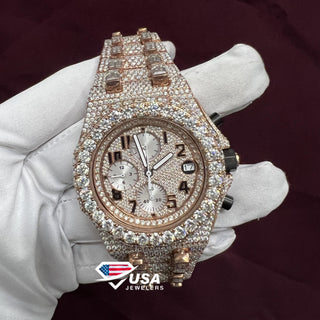 44MM VVS1 Lab Diamond Fully Iced Out Rose Gold Watch