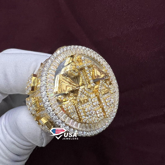 VVS1 Lab Diamond 14K Gold Customised 3DLogo Hip hop Ring For Men