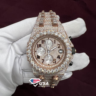 44MM VVS1 Lab Diamond Fully Iced Out Rose Gold Watch