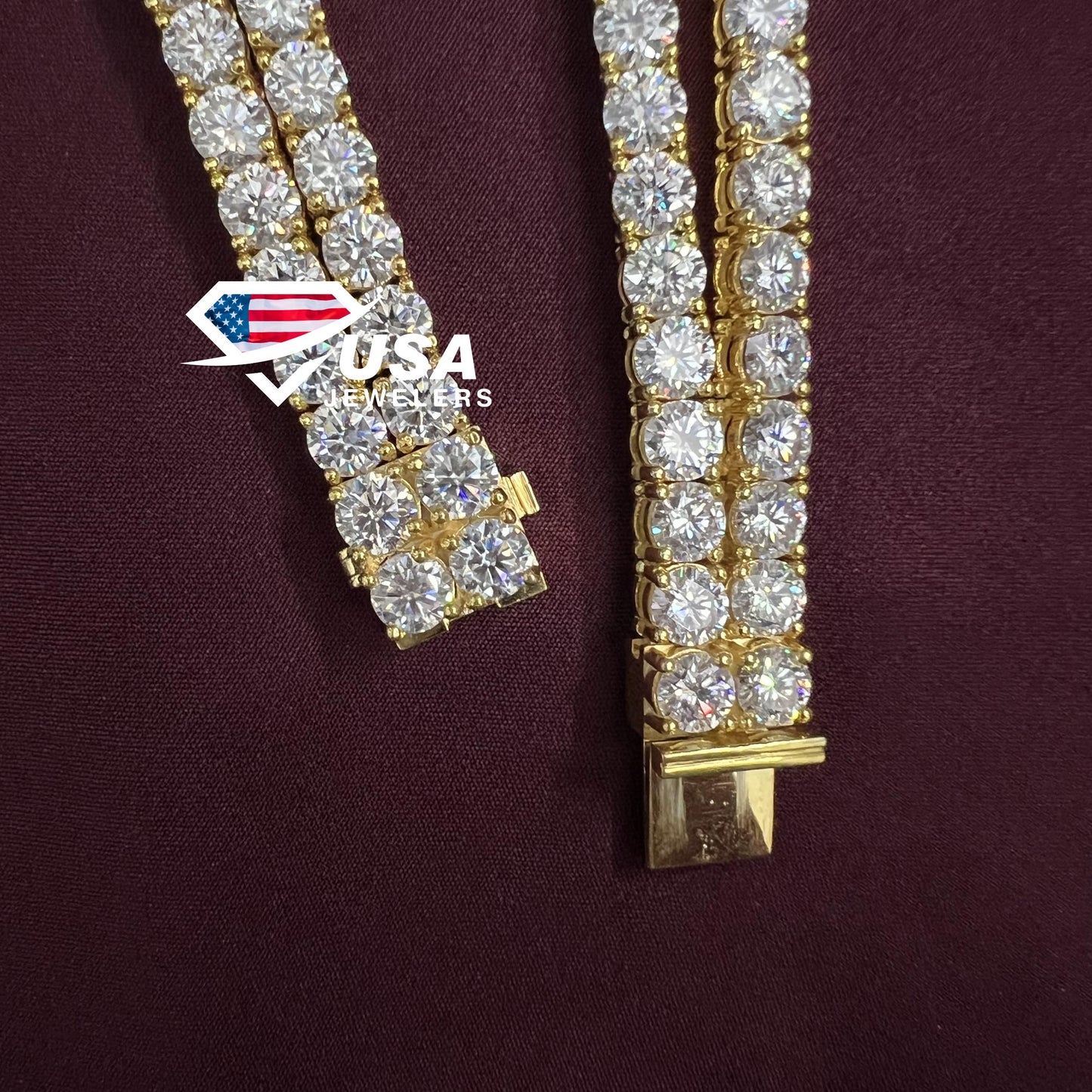 6MM Moissanite Diamond Yellow gold Plated Tennis Chain
