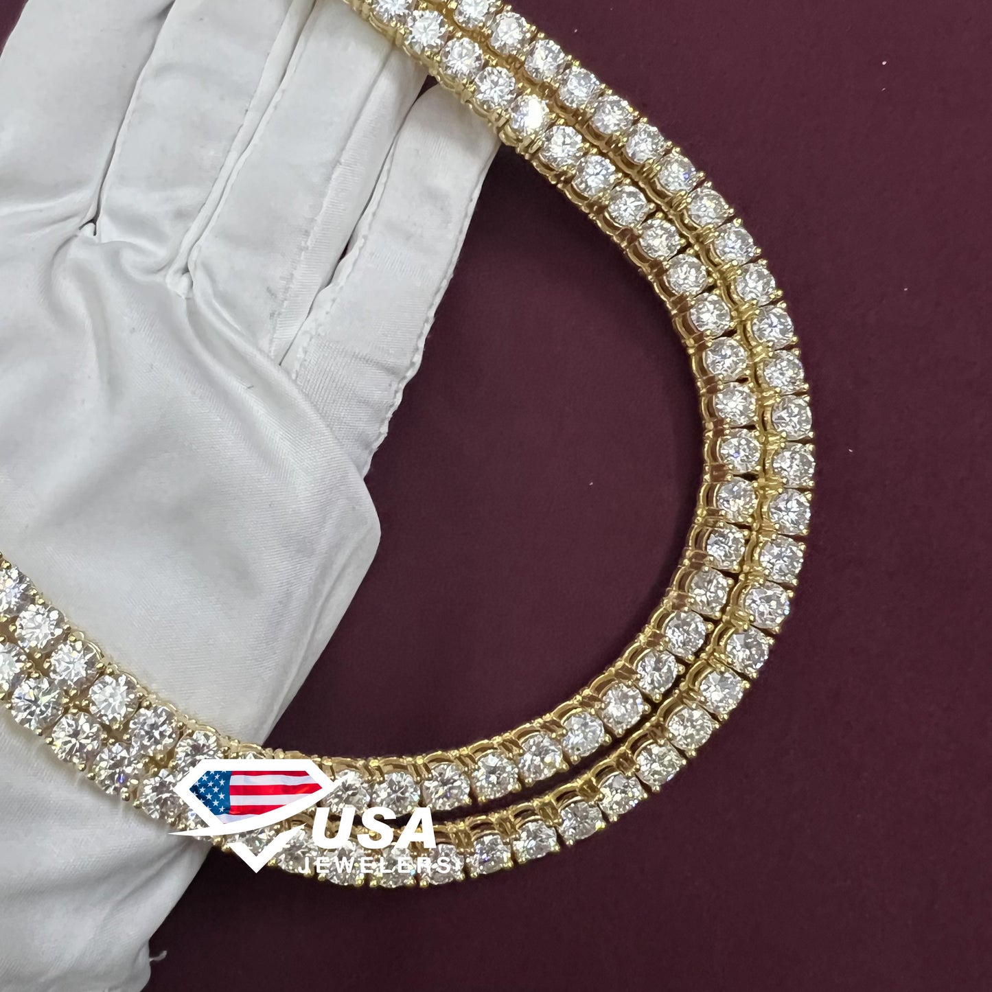 6MM Moissanite Diamond Yellow gold Plated Tennis Chain