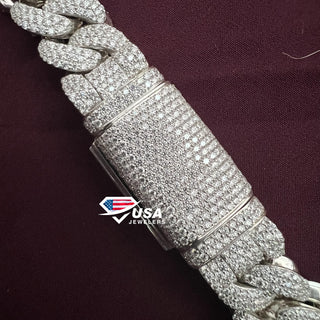 Round Cut Moissanite link Bracelet , 14Mm Iced out Cuban link Bracelet
