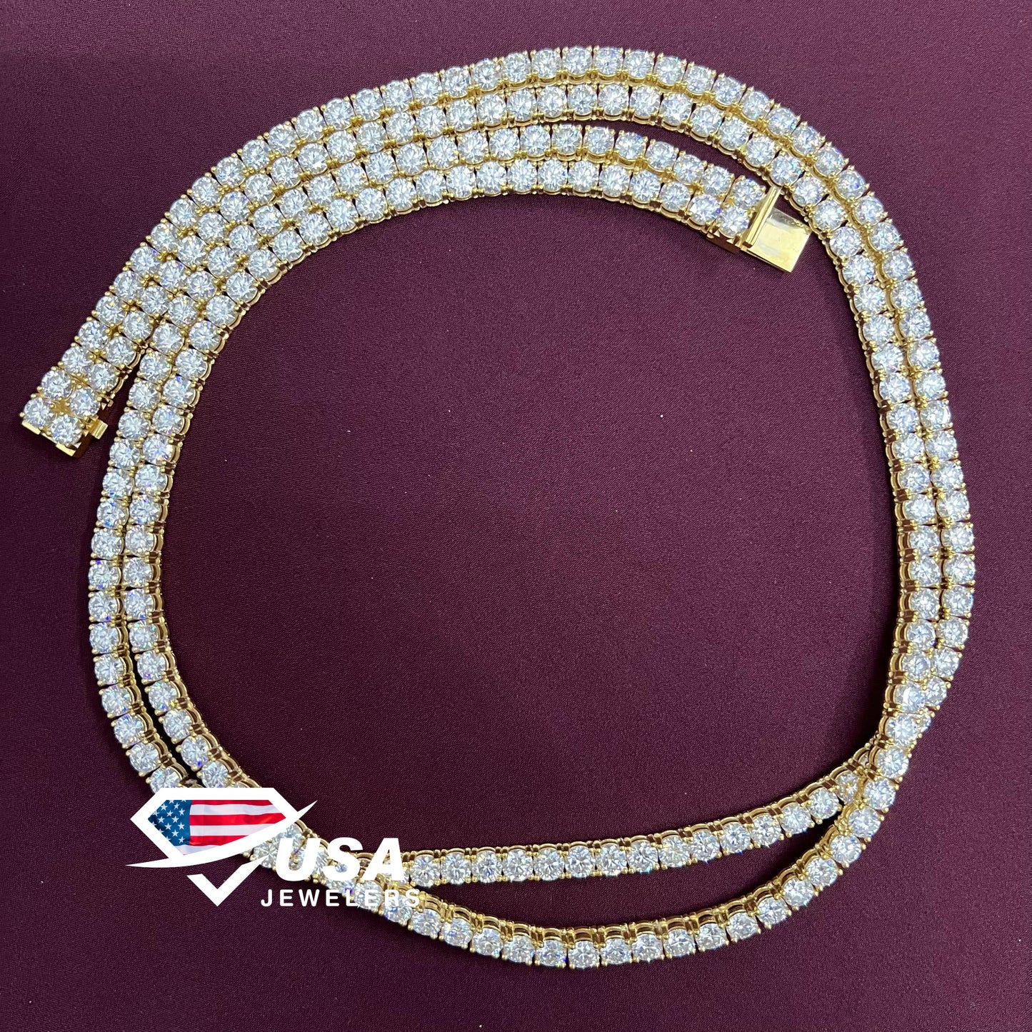 6MM Moissanite Diamond Yellow gold Plated Tennis Chain