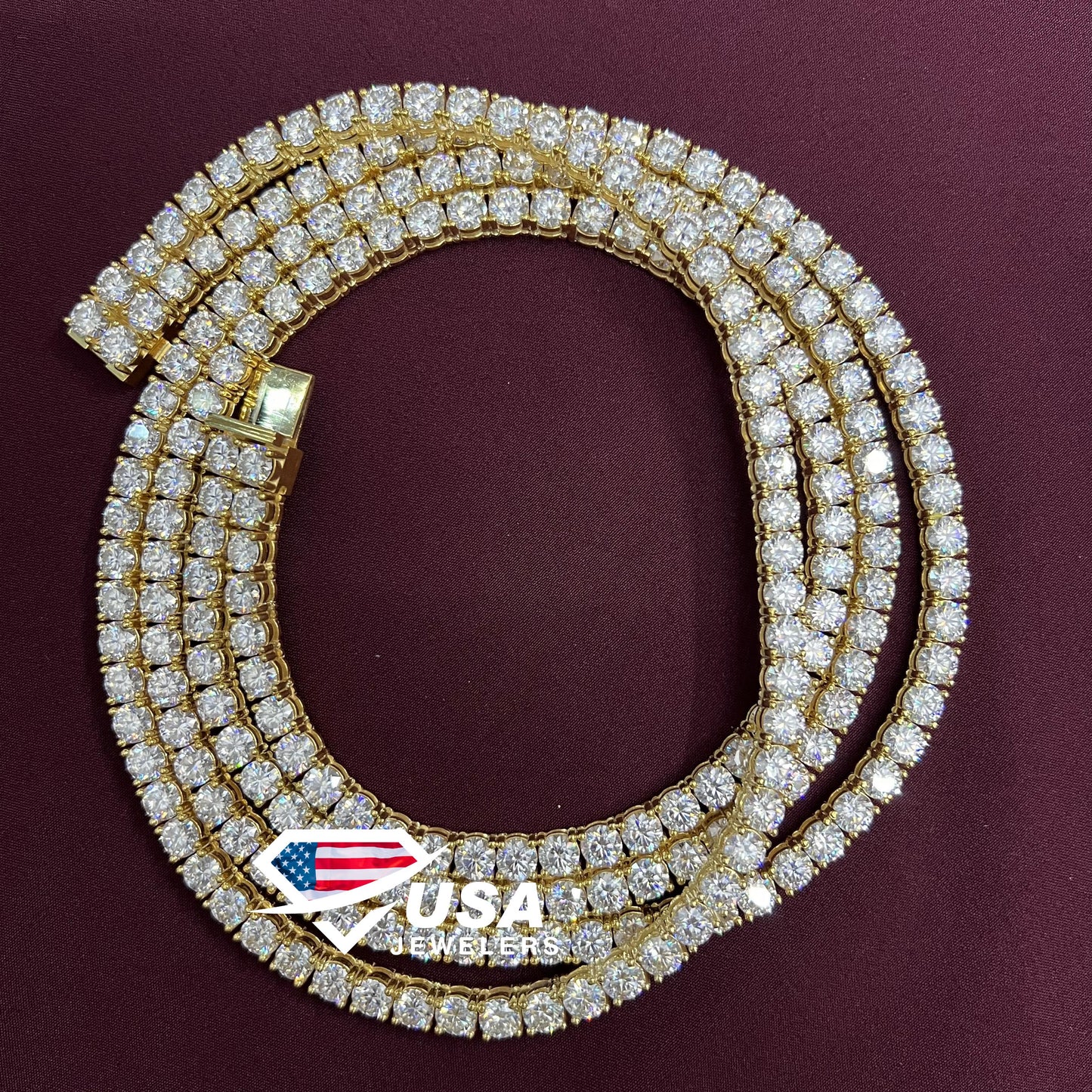 6MM Moissanite Diamond Yellow gold Plated Tennis Chain