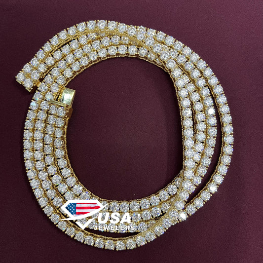 6MM Moissanite Diamond Yellow gold Plated Tennis Chain