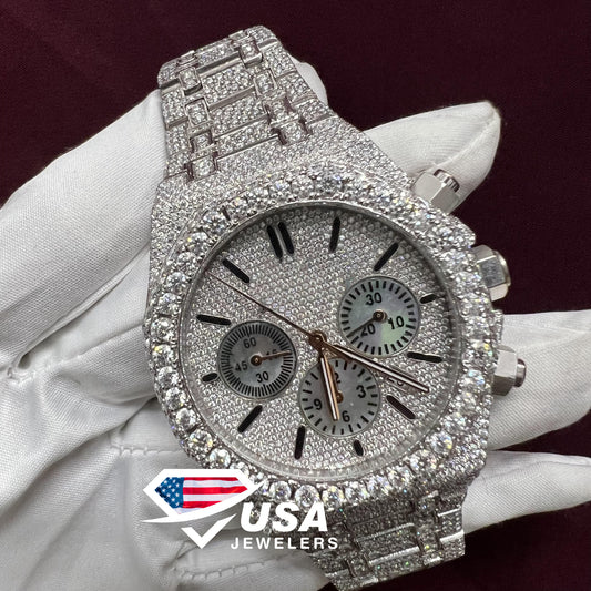 41MM Moissanite Diamond Studded Crono  Watch