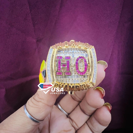 Fully Iced Lab Diamond 14K Yellow Gold Customised Hip hop Ring For Men
