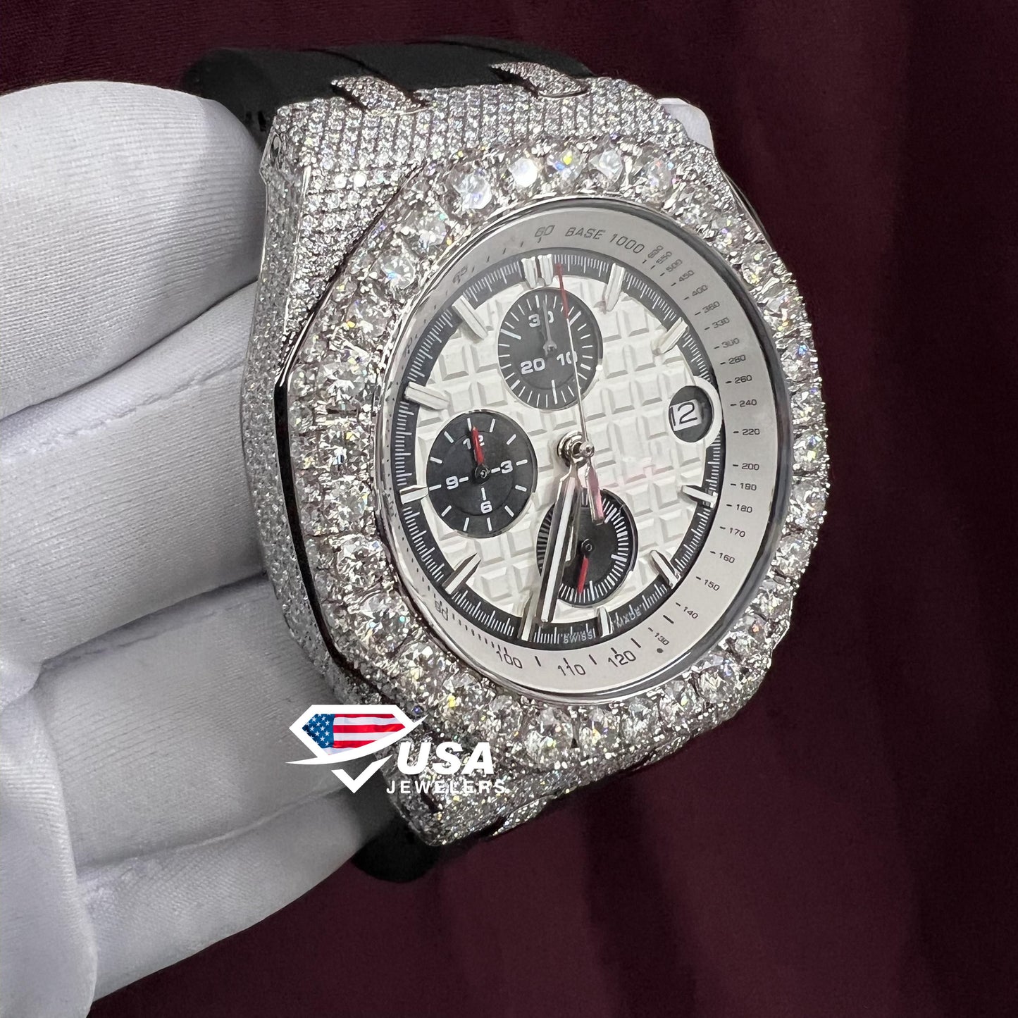 41MM Moissanite Diamond Silicon Band Watch